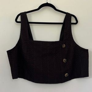 NWT Black Eyelet Crop Top with Button Detail